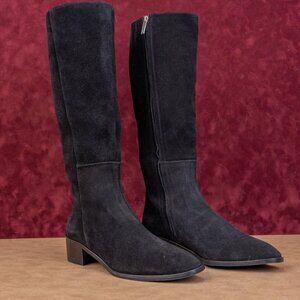 Aquatalia Women Ravel Weatherproof Black Suede Office Dress Zip Knee Boots 9.5